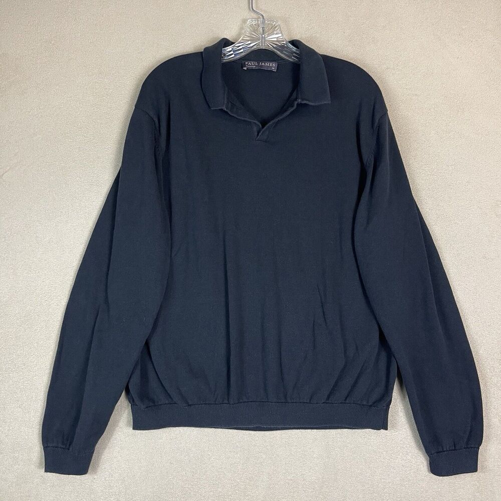 Paul James Polo Shirt Mens‎ XXL Black Knit Long Sleeve Preppy Classic Fit Cotton